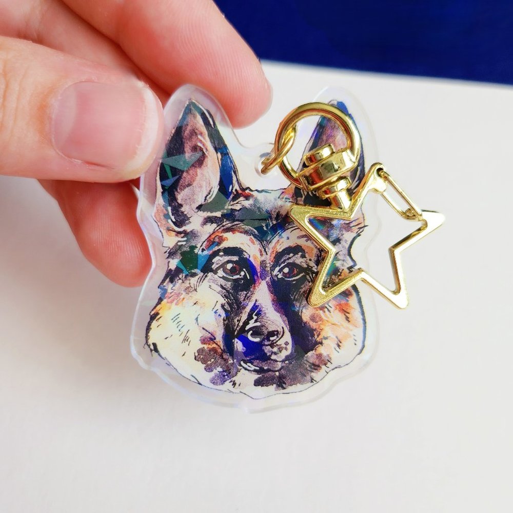 German Shepherd Pet Portrait Keychain, Pet Dog Memorial Keyring